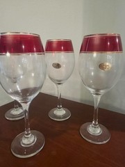 Cristalleria Fratelli Fumo Fine Italian Glasses Large Wine Red Stem Gold Rim (Se