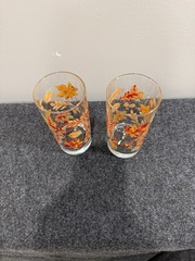 Vintage Autumn Fall Leaves Highball Glasses Set of 2 Retro Mid Century Tumblers
