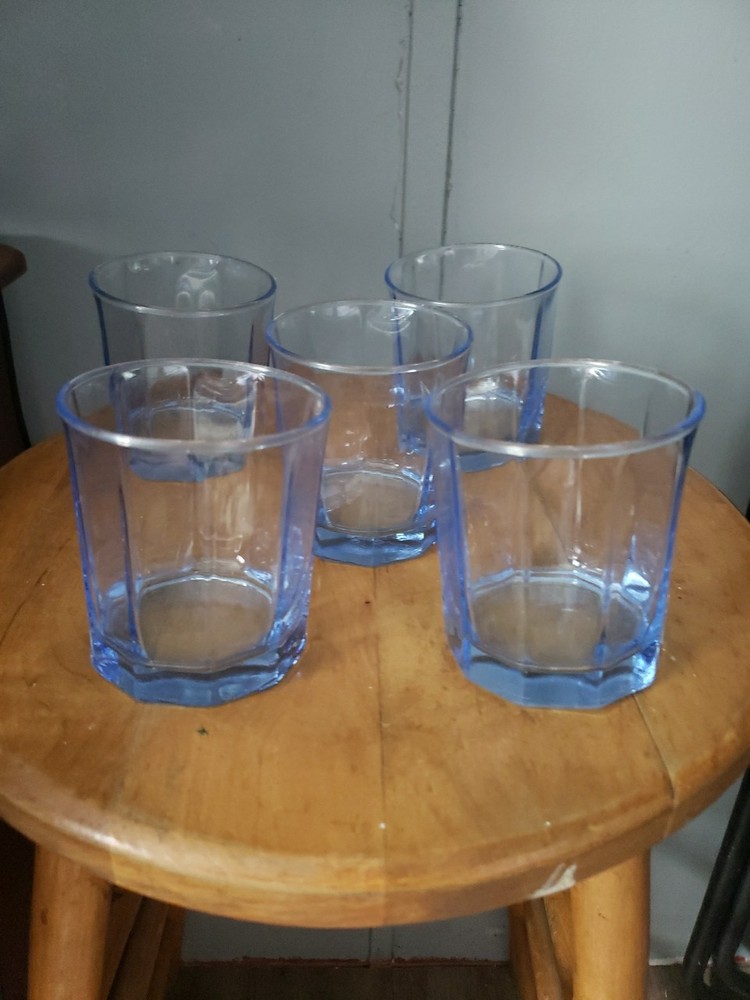 Anchor Hocking Reflections Blue Essex 10 Panel Set Of 5 Rocks Juice Glasses 10oz