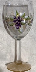 2 Hand Painted Purple Grapes w/Green Leaves, Gold Foot Crystal Wine Glasses 7in