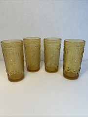 Amber Vintage 4 oz Tumbler Juice Brockway Glass Co set of 4 American Concord