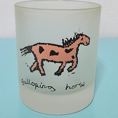 Dartington Designs frosted high ball glass France pink galloping horse