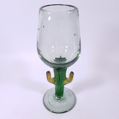 Mexican BLOWN GLASS Cactus Southwest Blue Green Yellow Wine Water GOBLET SET