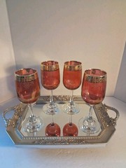 Vtg 1950’s Cellini Italian Ruby Red & Gold Glasses – C9N1; Set of 4; EUC/Mint