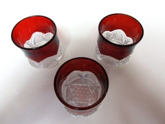 ANTIQUE SET OF 3 RUBY RED FLASH EAPG GLASS TUMBLERS 1900 – 2 1/2″