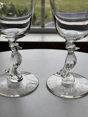 Vintage Tuxedo Penguin Stem Art Nouveau Glass Wine Manhattan Cordial Set Of 2