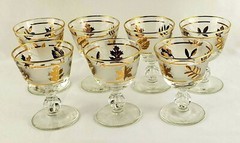 Libbey Golden Foliage 7 Liquor Cocktail Barware Glasses Gold Leaves 4″ Vintage