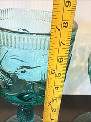 Water / Wine Glasses Embossed Hummingbird Teal Green Set of 2
