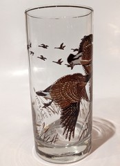 Set/3 LIBBEY Canadian Geese Highball Glass Tumbler The Flight Gold Gilt 12.5 oz