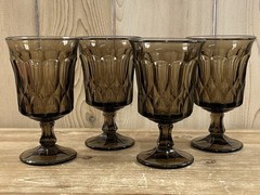 Noritake Perspective Smoke Brown 4 Stemmed Iced Tea Goblet Glass MCM 6 1/2” T