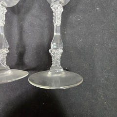 Vintage Etched Champagne Crystal Glasses Pair Clear Floral Rococo Stem Decor