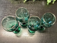 Vintage Libbey Juniper Green Gold Rim Water Goblets Set of 4 Teardrop 6.75”