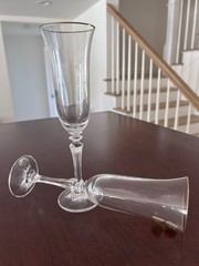 Vintage German 24% Lead Crystal Gold Rim Champagne Flutes w/Foil Label 9”, Set 2