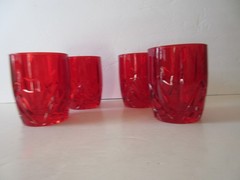 Set of 4 Waterford Crystal Marquis Brookside Red Double Old-Fashioned Glasses
