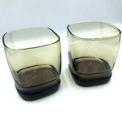 Two Libbey Carrington Tawny Smoke Low Ball Rocks Whiskey Glasses MCM Square