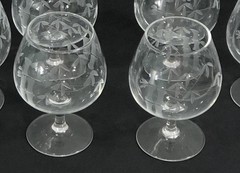 Noritake Sasaki Glass Bamboo Etched Small Brandy Snifters Lot of 6 – 3.5 inch