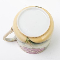 Antique Lot of 5 Porcelain Demitasse Cups Pink Flowers Gilt Moriage Japanese