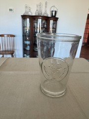 Vintage Clear Glass Tumbler Rooster Wheat Heart Embossed Farmhouse Cup 4.5 Inch