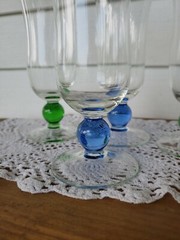 (4) ELEGANT HANDBLOWN CRYSTAL BALL STEM FLARED WINE Cocktail Glasses EUC