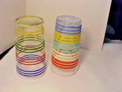 Retro Tumblers Lot of 2 Mid Century Modern Striped Multi-Color Holds 1 Cup Used