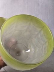 Satin Frosted Yellow RIM Glass Goblet Thumbprint Bartlett Collins Schooner Set 3