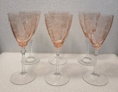 Vintage Fostoria Versailles Set Of 6 Pink (Rose) Etched Water Goblet 8 1/4″H