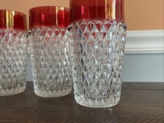 Vintage Indiana Glass Ruby Flashed Diamond Point Iced Tea Flat Tumblers Set Of 4
