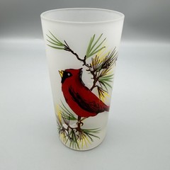 Gay Fad Mid Century Frosted Cardinal Pine Sprig Drinkware 10 Oz Glasses Set of 4