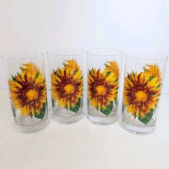 Royal Norfolk Sunflower Glass Tumblers 16 oz Set of 4 Tall Drinking Glasses
