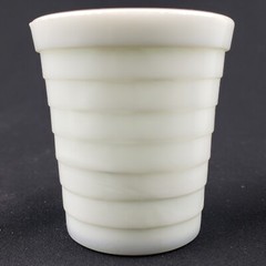 4- Akro Agate White Marblized Swirl Milk Glass Tierd Stacked Ring Child Tumbler