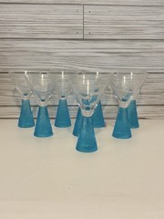Vintage Artland Prescott Aqua Cordial Glasses Set of 8 Frosted Ice Blue 4.25″