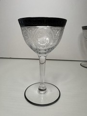 Vintage Etched Sherry Cordial Glasses Floral Silver Rim Cocktail Stemware Set