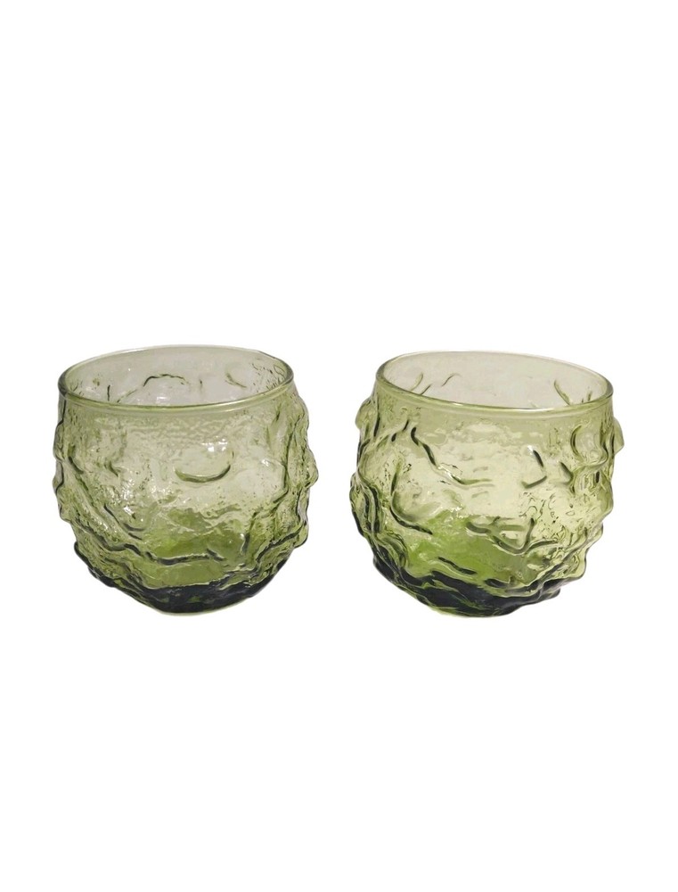 Anchor Hocking Roly Poly On The Rocks Two Glasses Lido Milano In Avocado Green