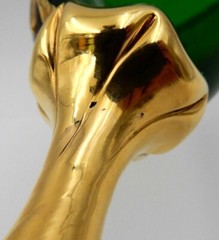 VINTAGE CZECH BOHEMIAN FLORAL DESIGN HAND-PAINTED EMERALD GREEN AND GOLD GOBLET