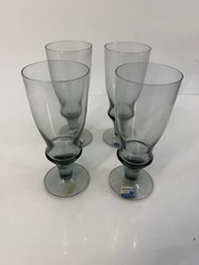 Set of 4 Vintage MCM Bjorkshult Sweden Smoke Blue-Gray Stemmed Glasses 5.5” Tall
