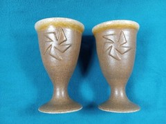 Ceramic Pottery Star Pattern Chalice Goblets 6″ Brown Beige Tan signed by MYERS