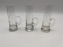 3 Vintage Crystal Cordial Glassware with Handle etched floral Design