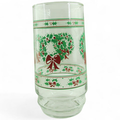 Vintage Christmas Wreath Glasses Set of 8 Holiday Tumblers Holly Bow 6″ Retro