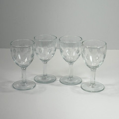 Vtg Standard Glass Etched Criss Cross & Dots 4.5in Petite Wine Glasses Set of 4