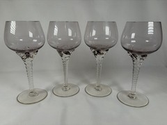 4 Vintage Bohemia Czech Amethyst & Clear Glasses Swirl Stem Star Goblet Cordial