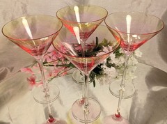 4 Circleware SUNSET Pink/Gold Ombre Martini Frozen Drink Cocktail Glasses Set
