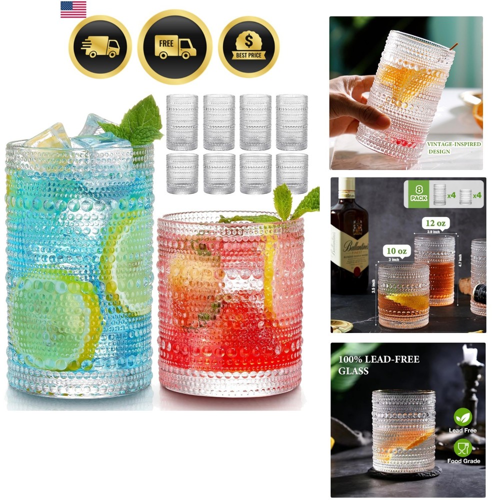 Vintage Drinking Glasses Set of 8 Highball Cocktail Water Glasses