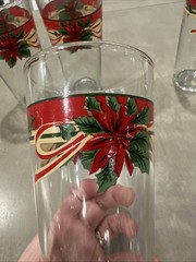 Set of 4 Poinsettia Christmas Drinking Glasses 12oz Heavy Glass KIG