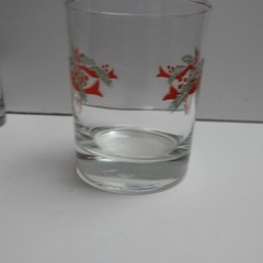 Vintage 4 Anchor Hocking Poinsettia and Ribbon Rocks Glasses Christmas Barware