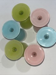 6 Satin Ombre Pastels Frosted Stemmed SHERRY Glasses TEAL PINK LIME MCM FRANCE