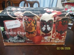 INDIANA~AMERICAN GLASS #2350~TWELVE DAYS OF CHRISTMAS~12 oz GLASSES~NEW/OPEN BOX