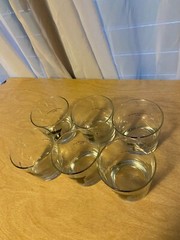 Set of 6 Clear Drink Glasses 3-1/4″ Tall Number 7 Type Lettering Graphic Logo