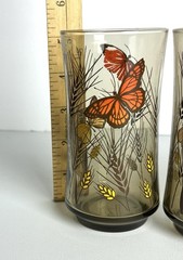 4 Vintage MCM Libbey Smoked Monarch Butterfly Wheat Tumblers Glasses Retro 5”