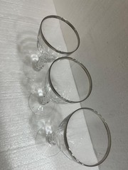 Wine Glasses 3 Floral Etched Rimmed With Silver-Like Material