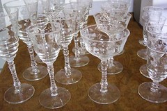Rock Sharpe Clear Wheel Cut Halifax Tall Champagne 3005 Stem Cut Flower 1940’s